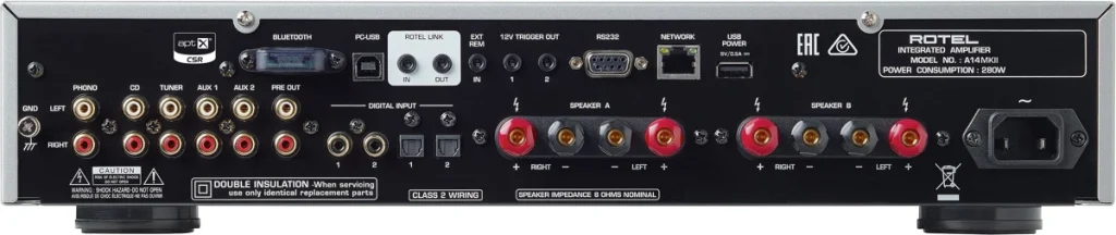 Rotel A14 MKII : amplificateur intégré 2×80 W - Face arrière