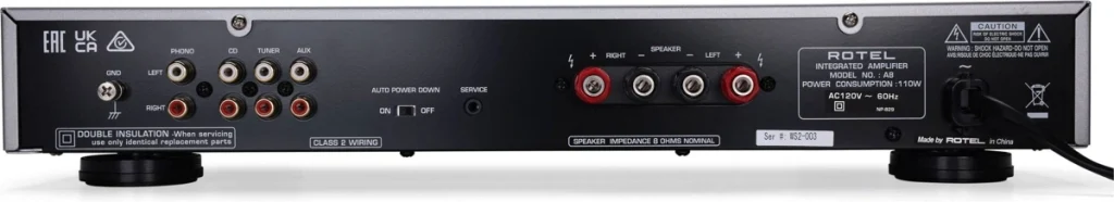 Amplificateur intégré stéréo Rotel A8 - Face arrière