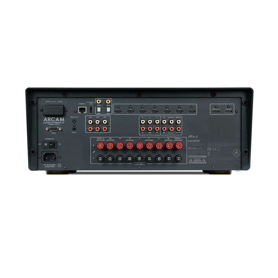 Détail de la connectique arrière de l'Arcam AVA15