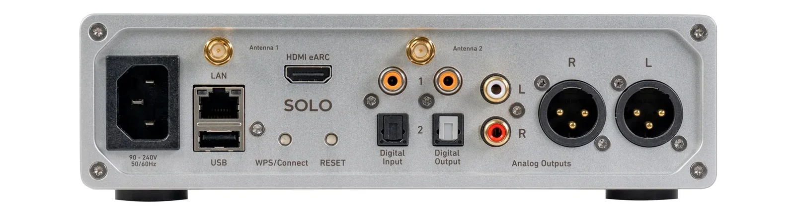 Face arrière du lecteur réseau Lindemann Woodnote Solo, connectique XLR et RCA